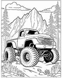 monster truck in the mountains coloring page