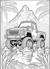 monster truck in jungle coloring page