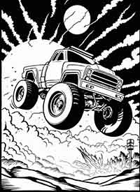 monster truck in turbulent weather coloring page