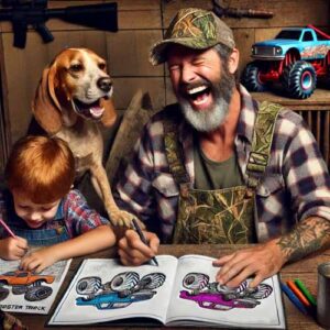 dad-and-son-coloring-monster-trucks