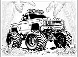 monster truck in the jungle coloring page