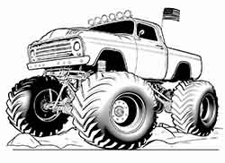 monster truck with American flag coloring page