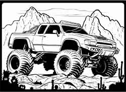 monster truck in desert coloring page