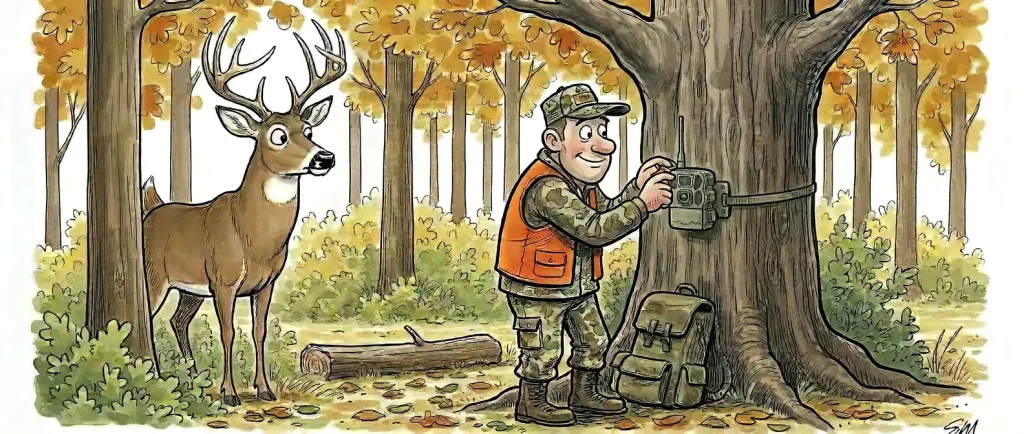a hunter is using game cameras for whitetail deer hunting